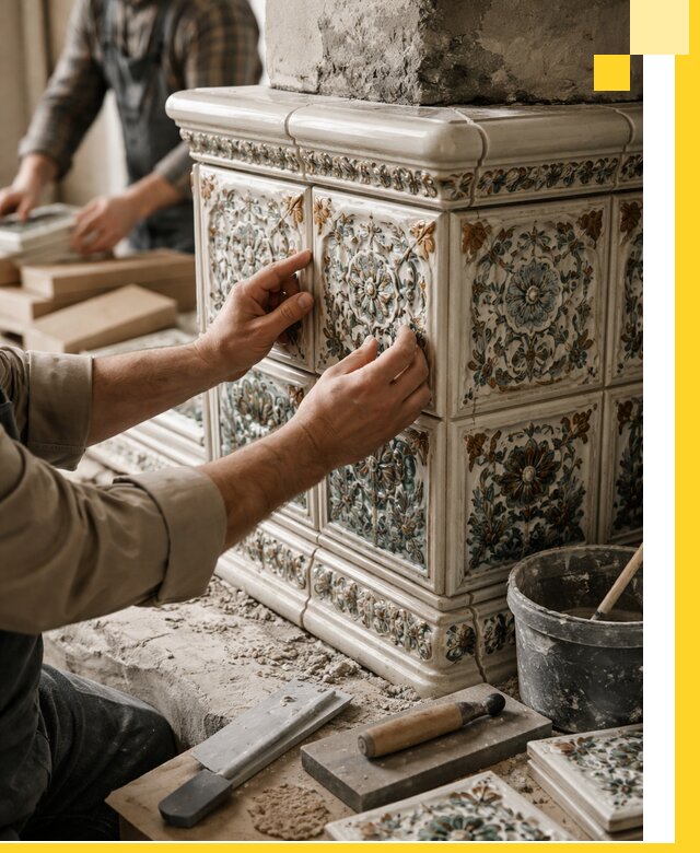 Изразцовые камины под ключ в Рассказове: проект и монтаж