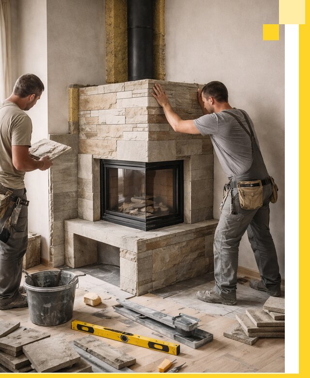 Угловые камины под ключ проект, монтаж и отделка в Рассказове