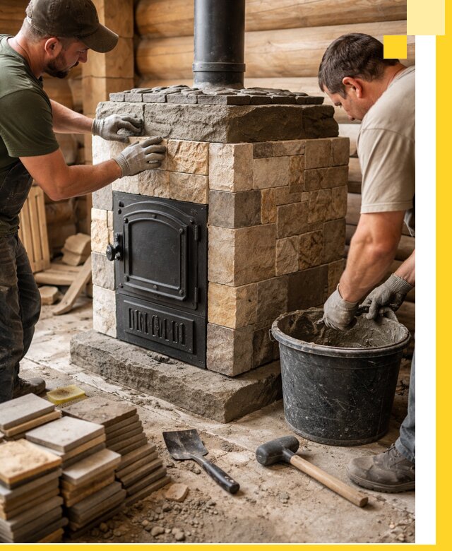 Облицовка банной печи под ключ в Рассказове: камень и плитка