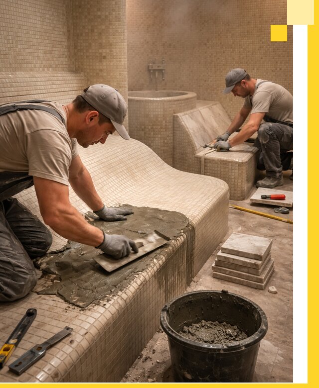 Лежаки для хамама под ключ в Рассказове, проект и монтаж